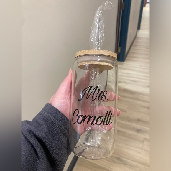 Custom Bridal 16oz Glass Beer Can Drinking Glass with Bamboo Lid + Straw - Picture 1 of 1